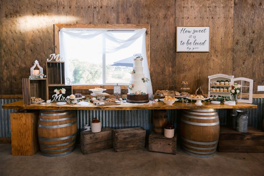 Dessert table decor styled and set up at Placerville wedding