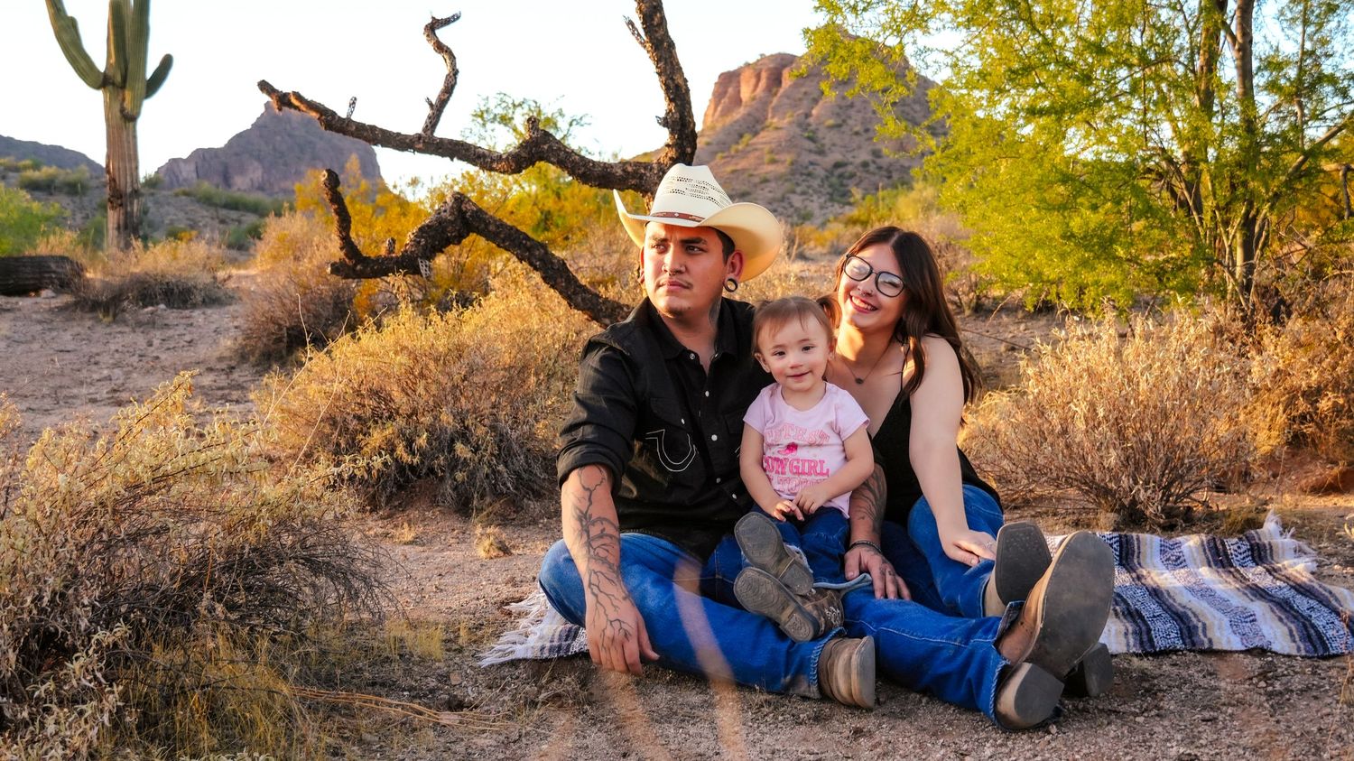 A family photography session that features the San Tan mountains within Queen Creek, Arizona. The colors are vibrant with mountains.