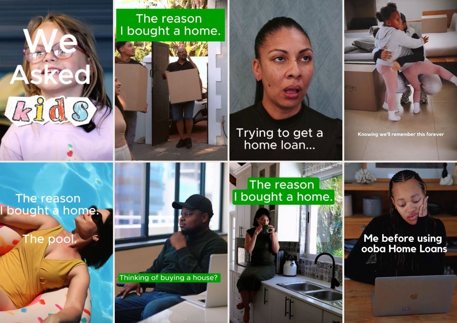 Grid of social media content featuring lifestyle and home interior scenes.