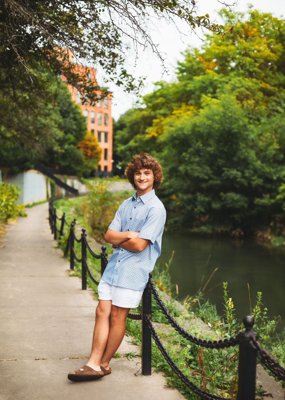 Artistic outdoor photo series along a canal path with trees and railings in autumn light.