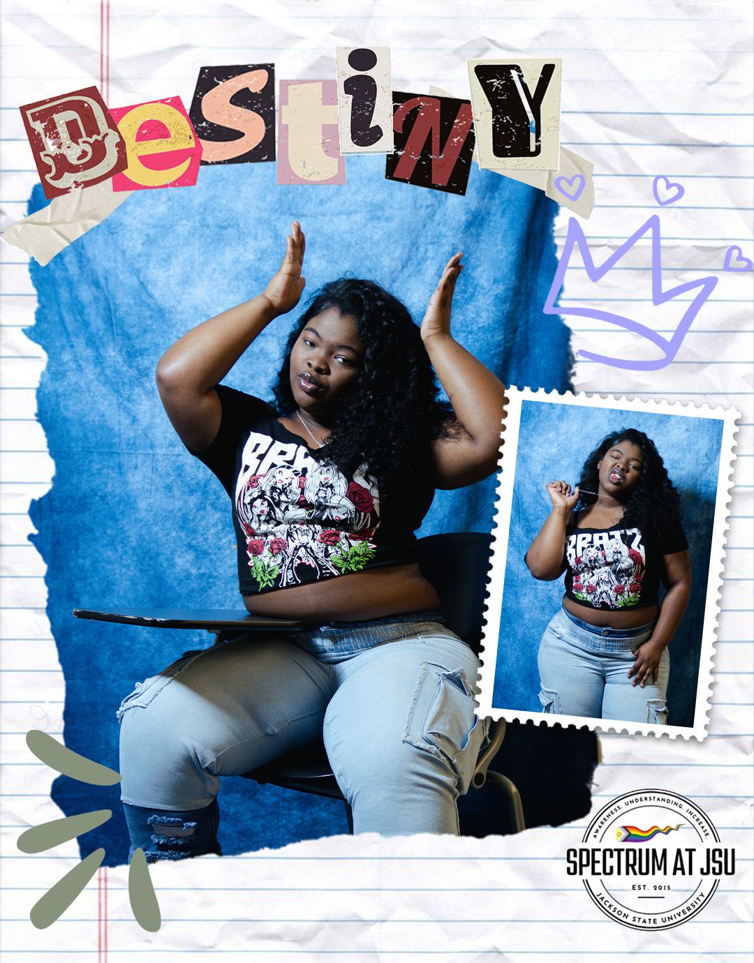 Casual photo sequence with notebook paper background and decorative doodle elements.