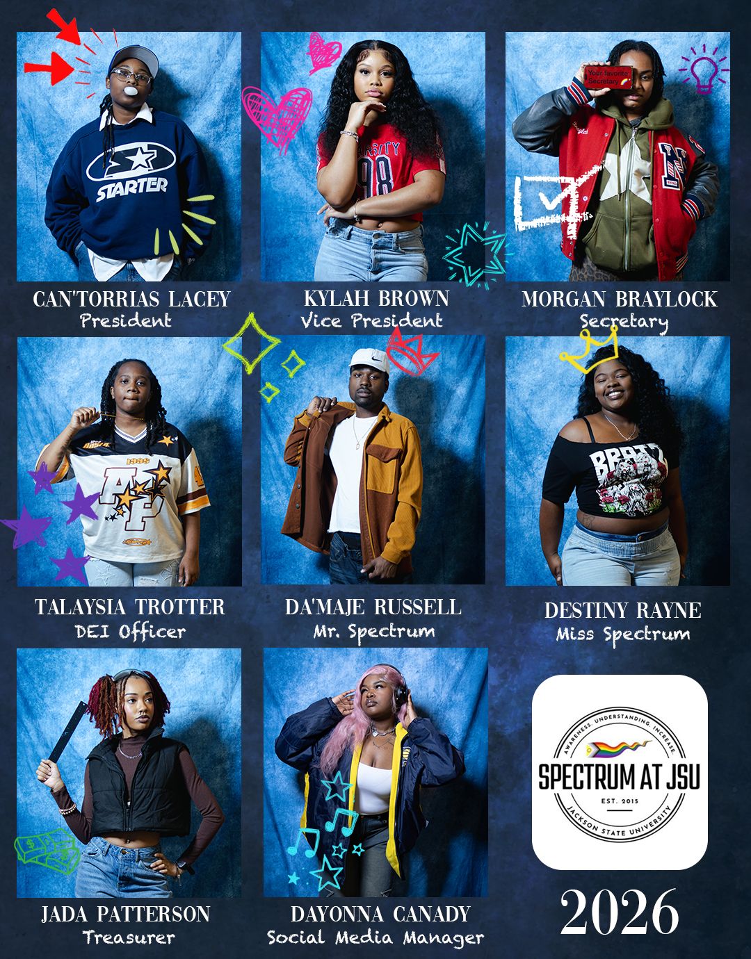 Blue promotional banner showing performance group members and organizational branding.