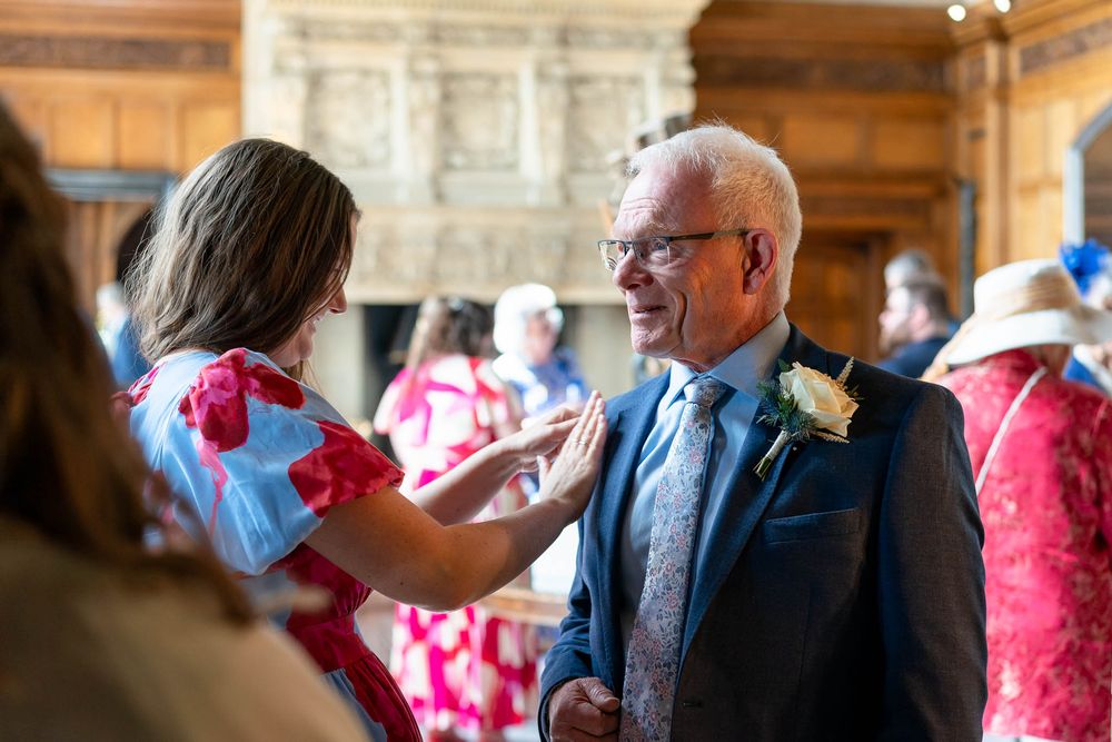 Groom with guests Dartmoor Wedding at Bovey Castle