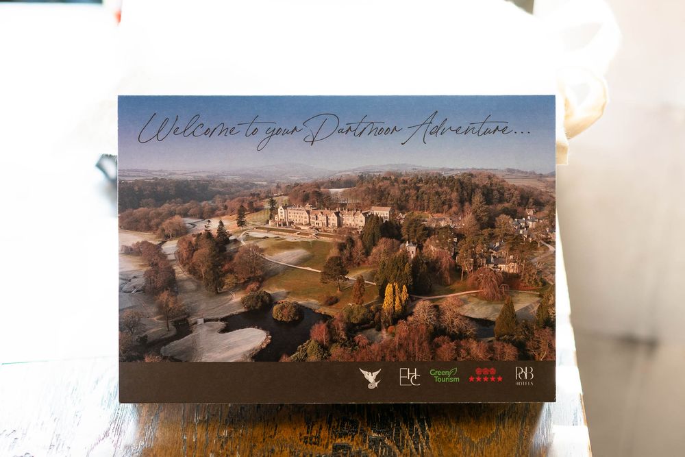 Bovey Castle card in room on Wedding day
