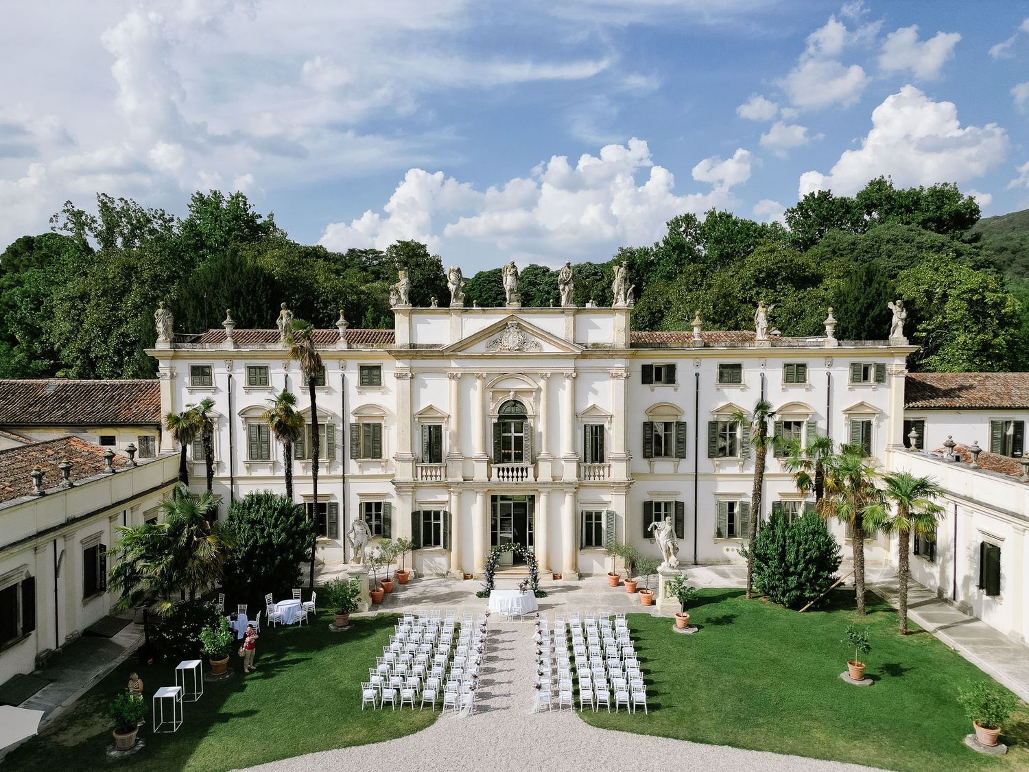 Wedding ceremony set up at Villa Mosconi Bertani, Valpolicella, Italy
