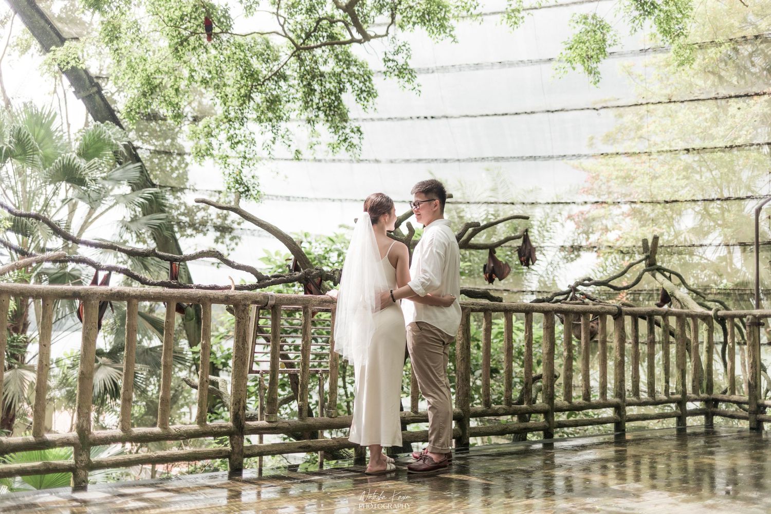 Garden wedding photography with natural landscaping and stone pathways.