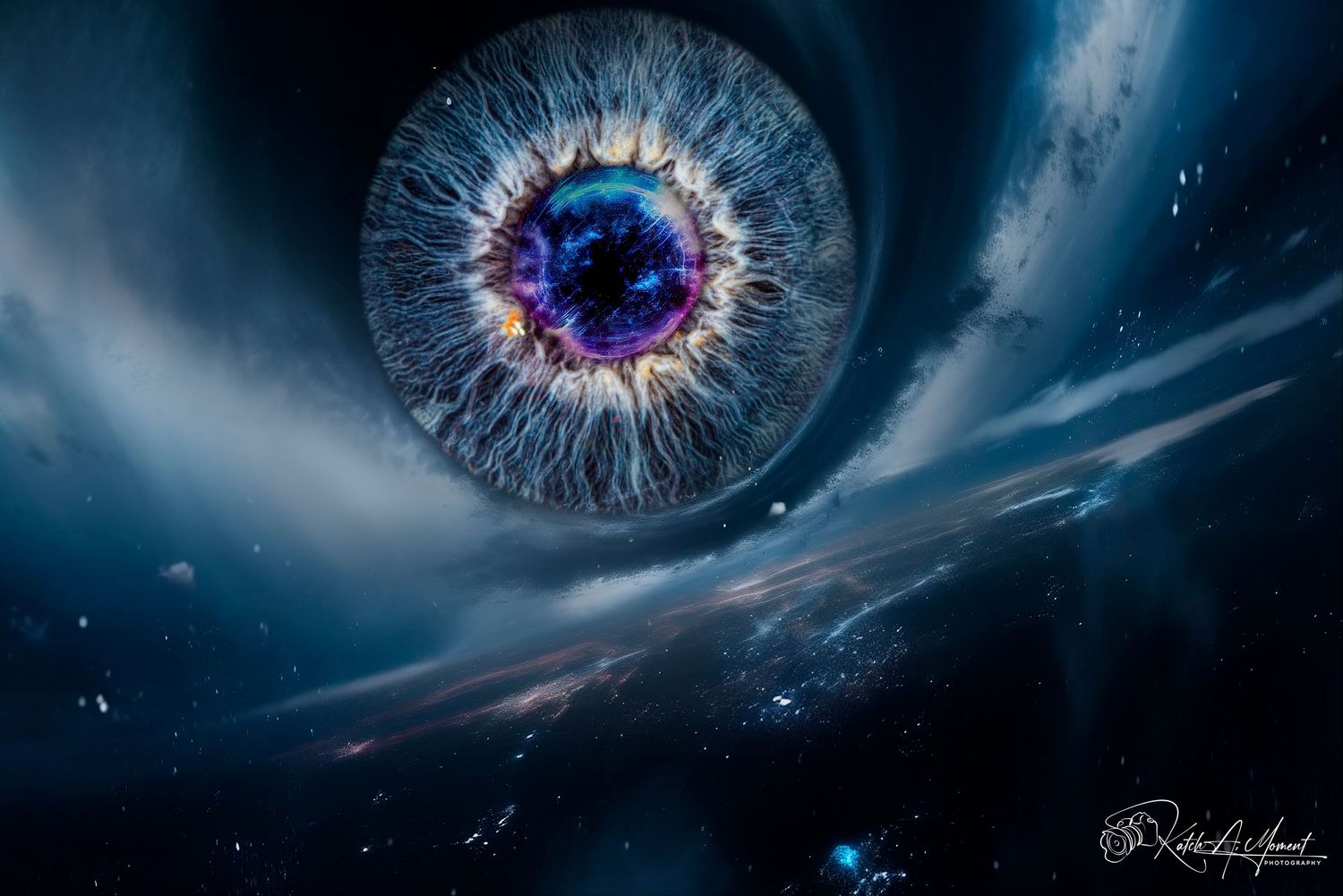 Custom iris photography artwork created from a close-up photograph of a blue human eye.