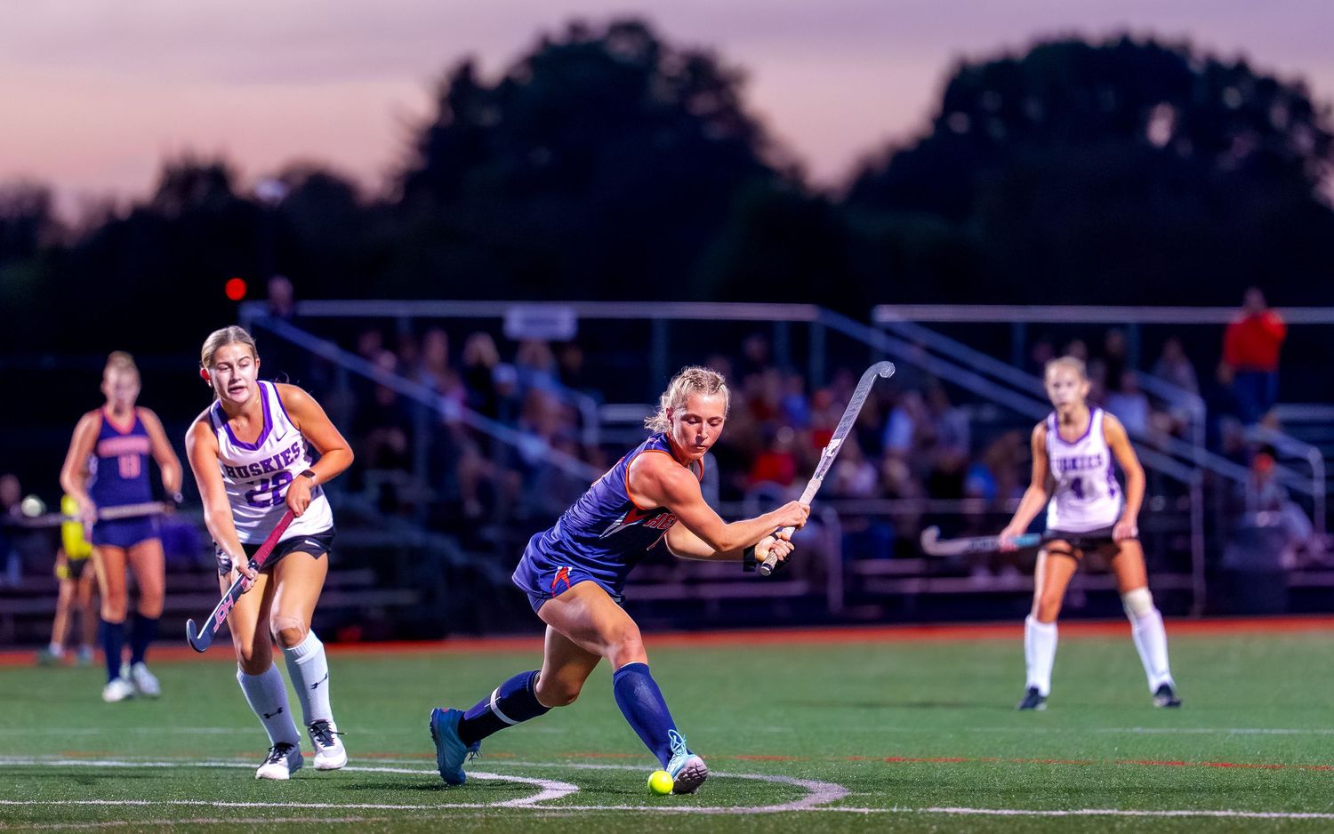 High school field hockey game day action at sunset, Central PA, by Deanna Fox, SportsFox Photography, Hershey PA