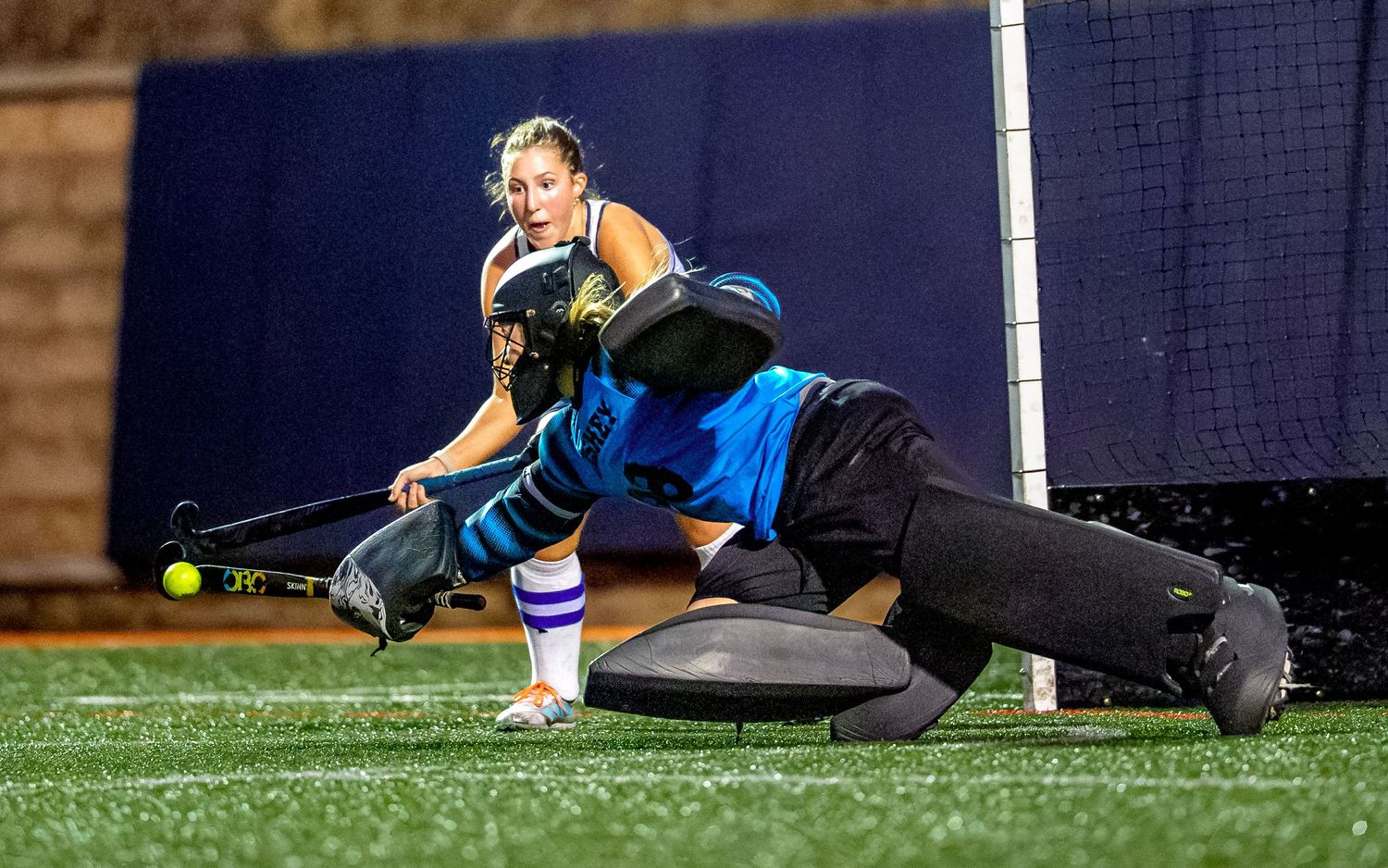 High school field hockey goalkeeper save game day action, Central PA, by Deanna Fox, SportsFox Photography, Hershey PA