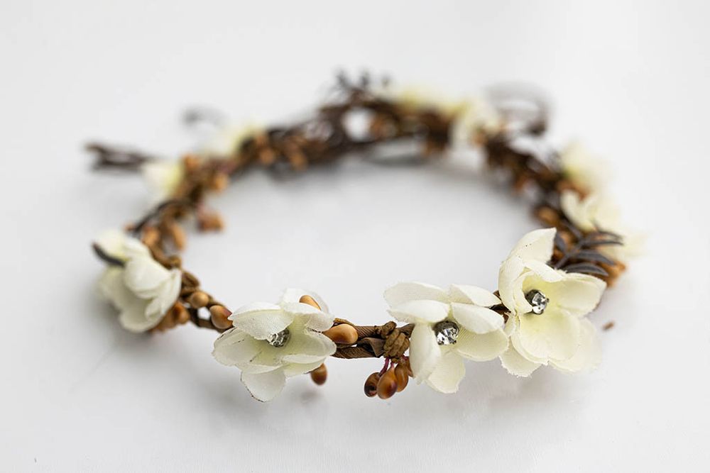 Delicate ivory floral crown headband for baby and child photography near Wildomar CA.