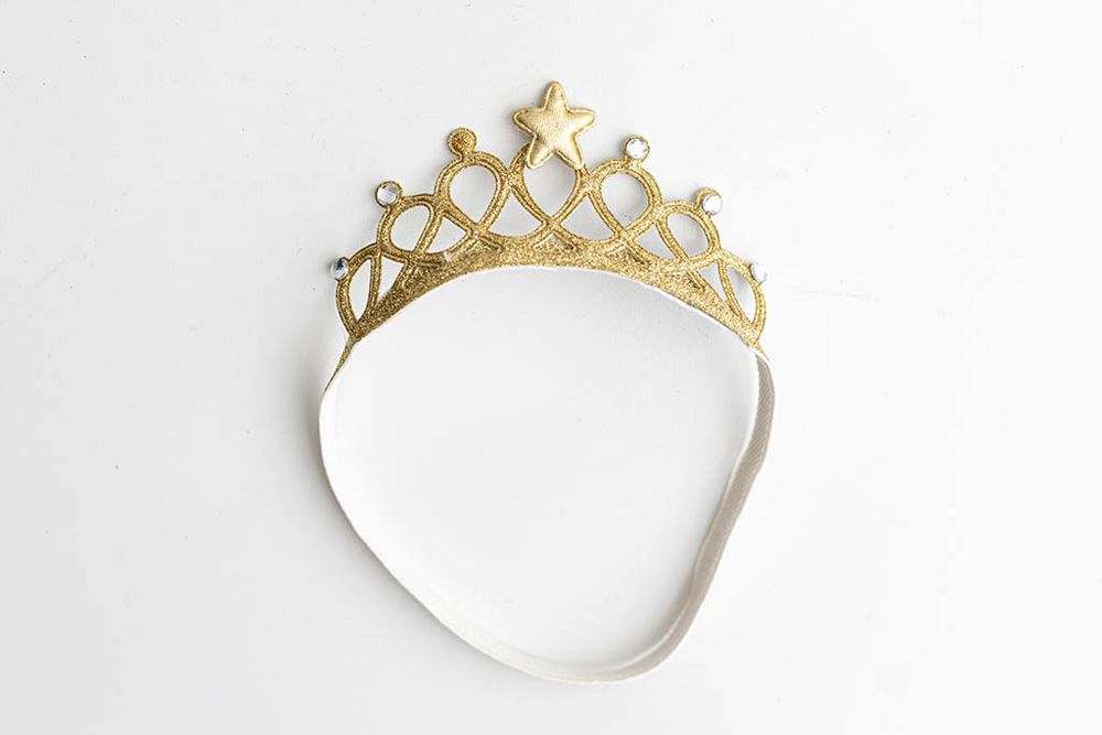 Gold glitter princess tiara headband, baby photographer in Murrieta.