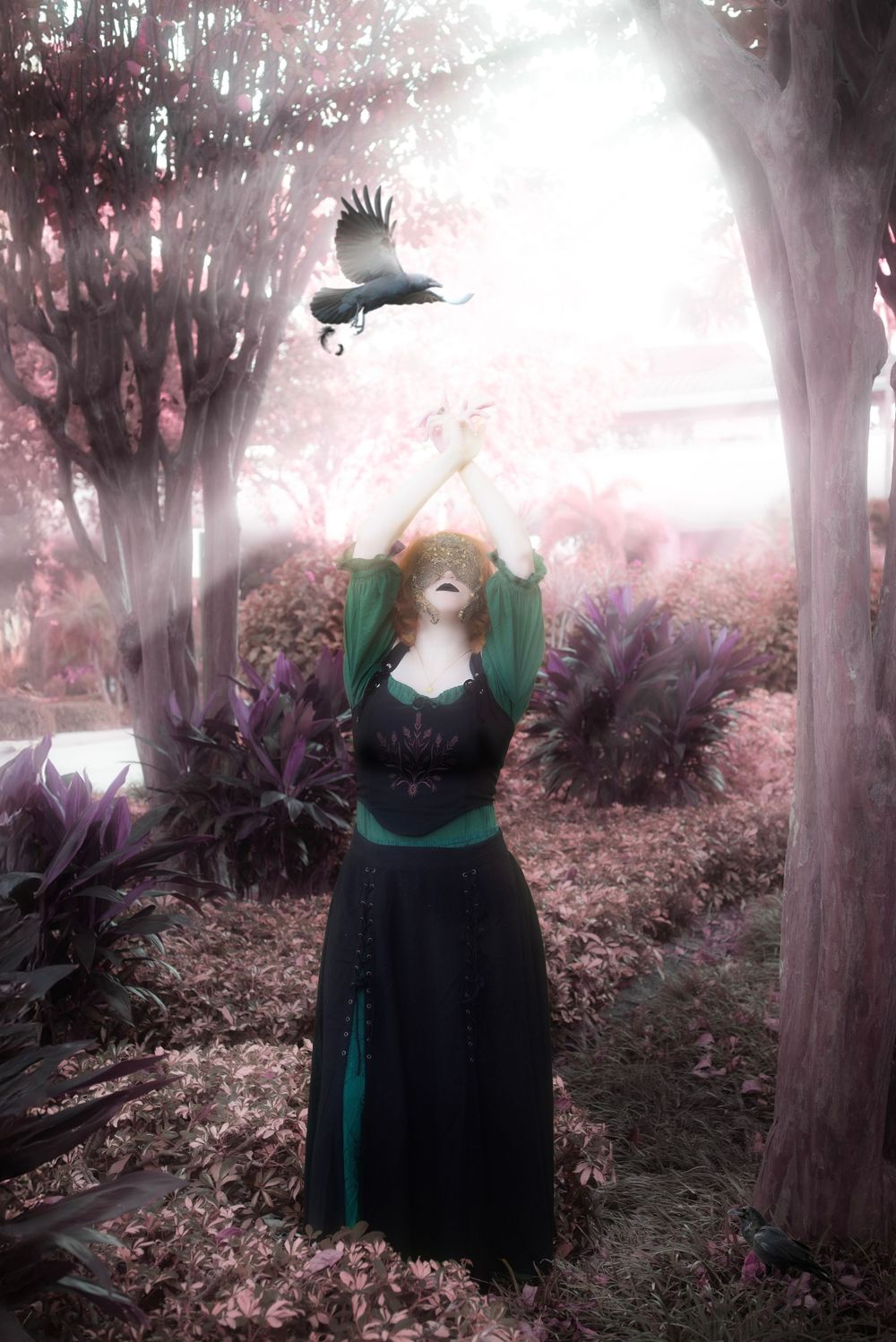 Solo Cosplayer at Holiday Matsuri focusing on dramatic cinematic style posing and lighting. Symbolism and flowy music like movements.