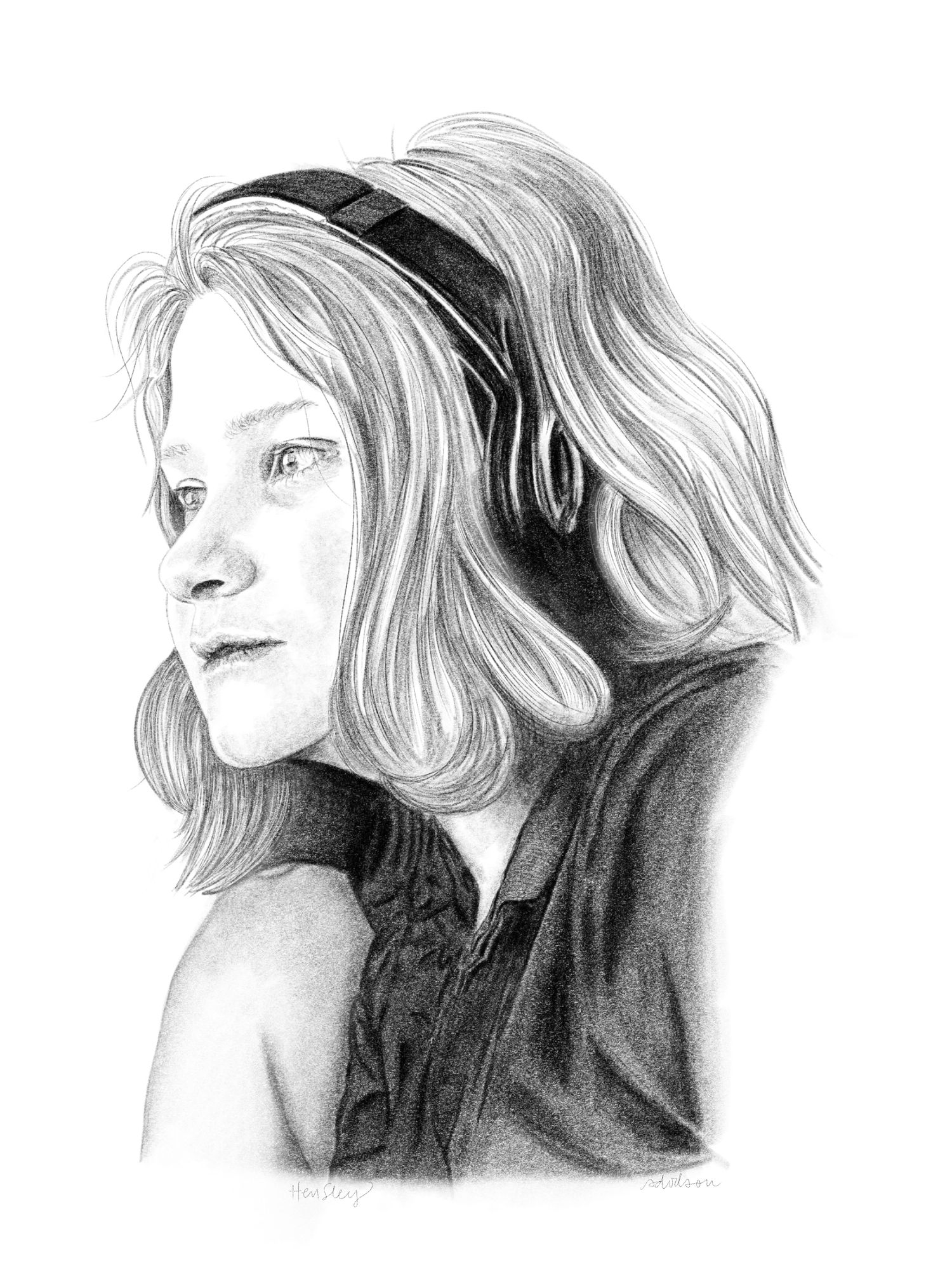 Digital drawing of a young man wearing headphones and looking away from the viewer