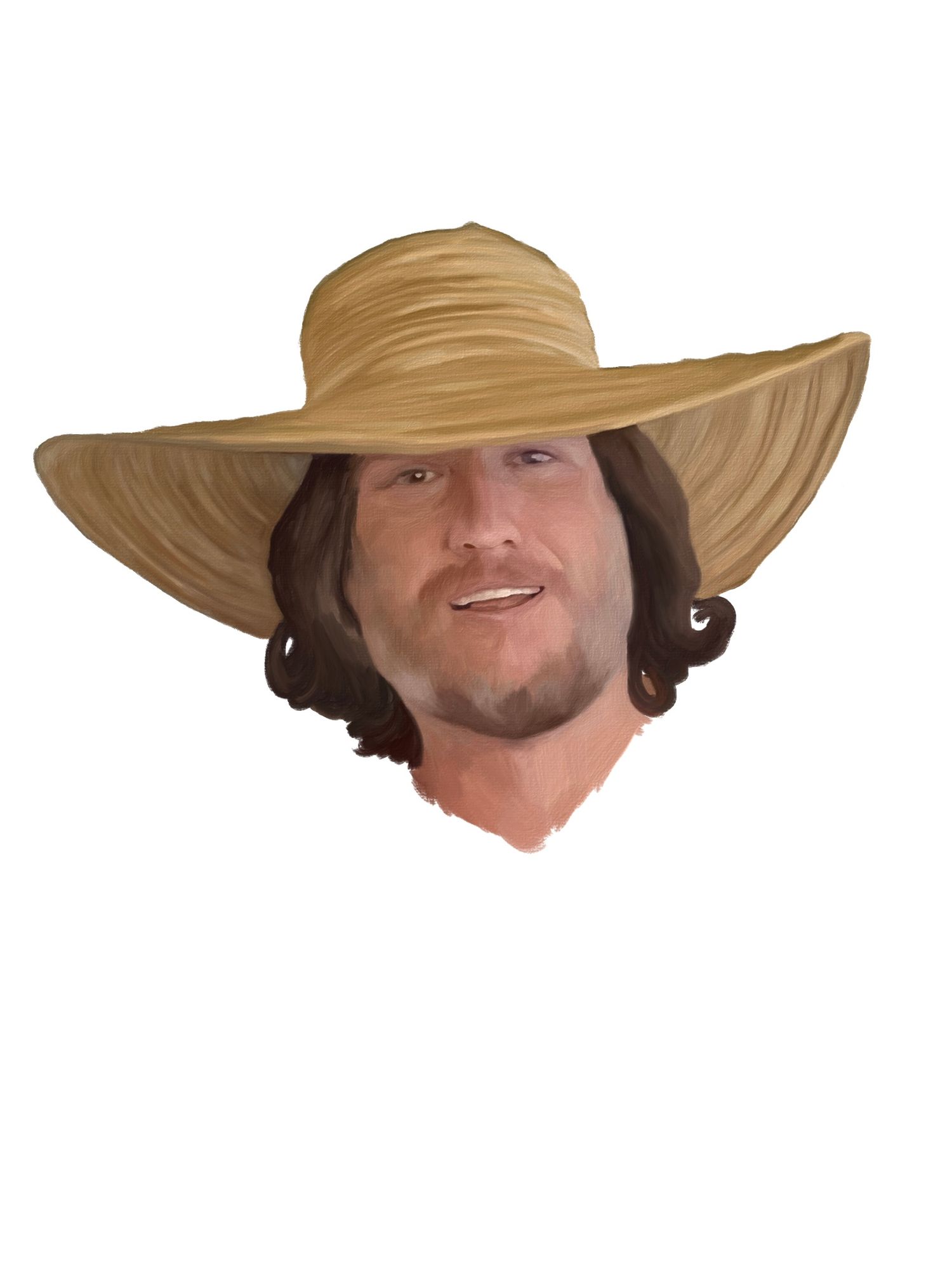 Digital painting of a man wearing a wide-brimmed straw hat.
