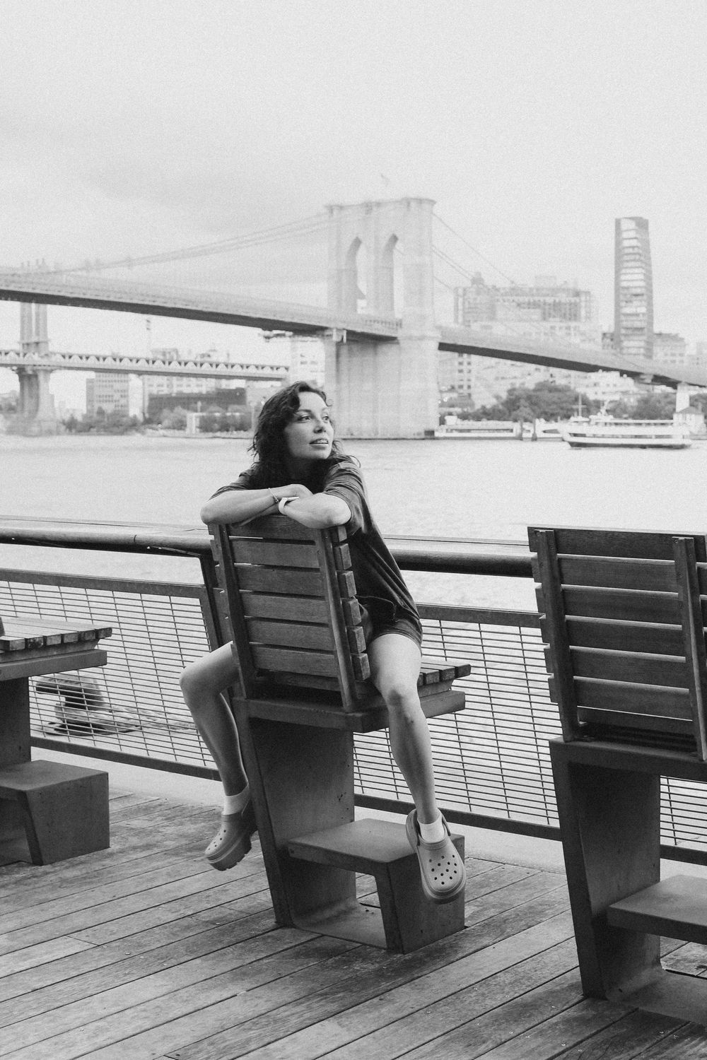 Lady Lifestyle photoshoot on Pier NYC Bridge view