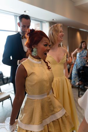 Lanatria, Richard, and Amber backstage at the 2026 Azalea Spring Fashion Show at the Holiday Inn Resort Wrightsville Beach.