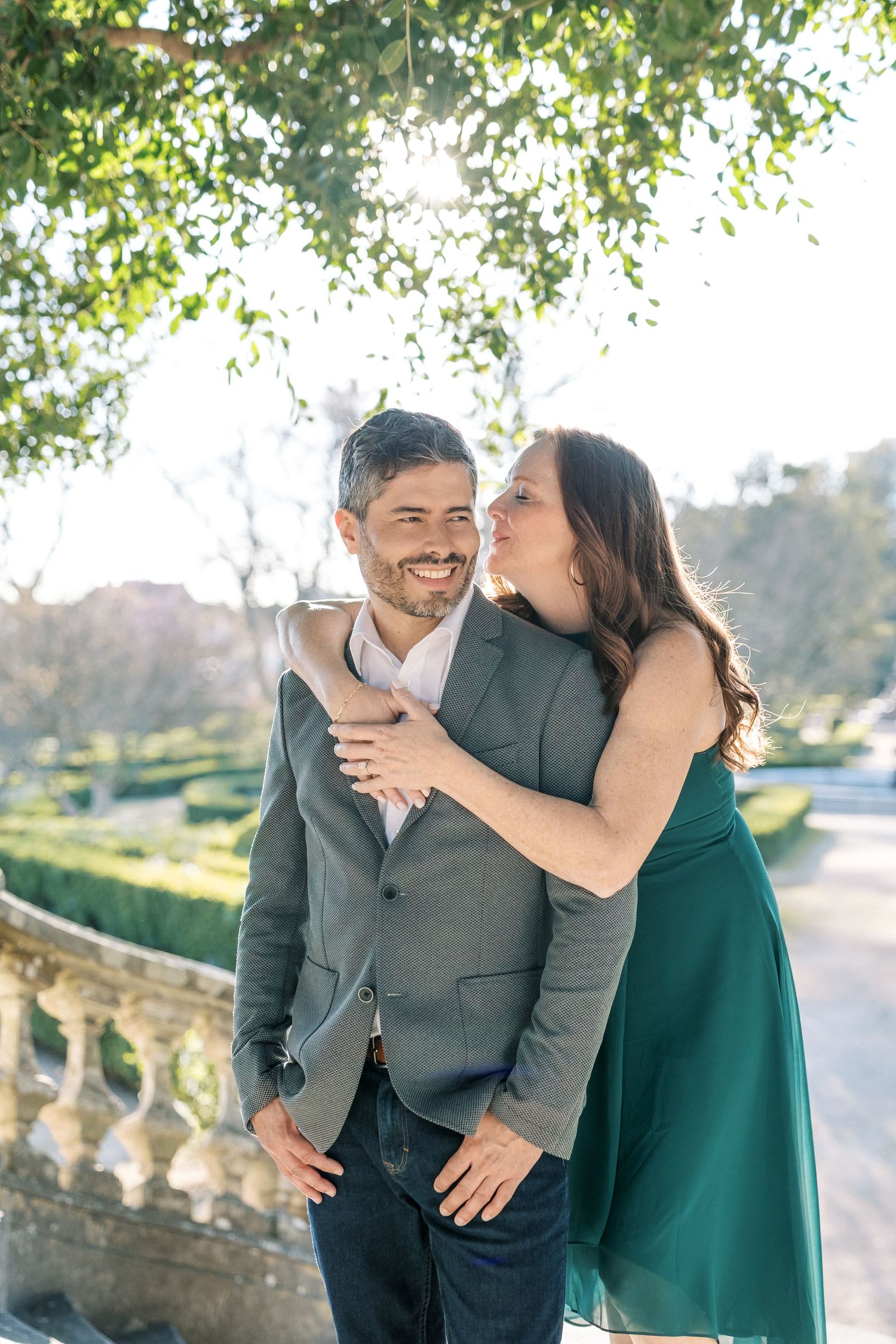 Intimate couple portrait Lisbon botanical garden engagement session