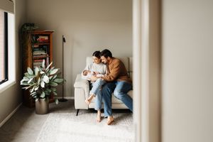 A series of minimalist interior design photos showing a cozy home setting with soft natural lighting and neutral tones.