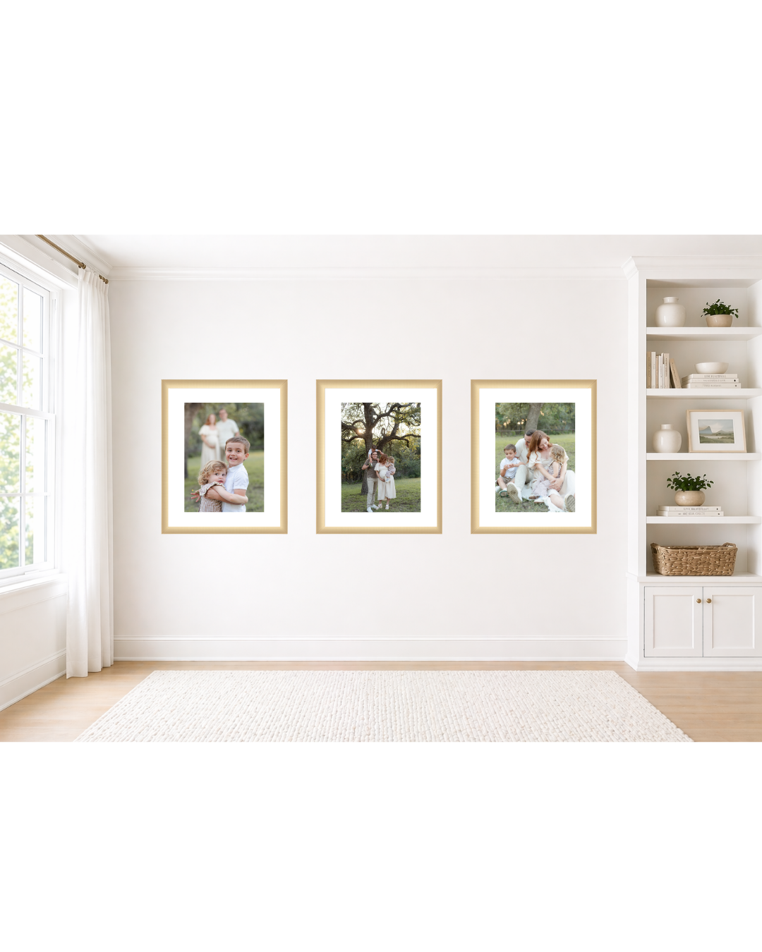 Custom wall art with newborn photos displayed in living room by a Belton Texas photographer