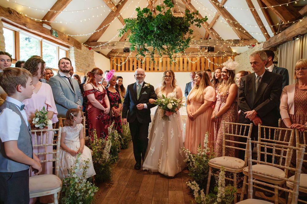 Bath Wedding Photographer Zara Davis Photography Cotswolds Wick Farm Bath  bridal entrance with her father