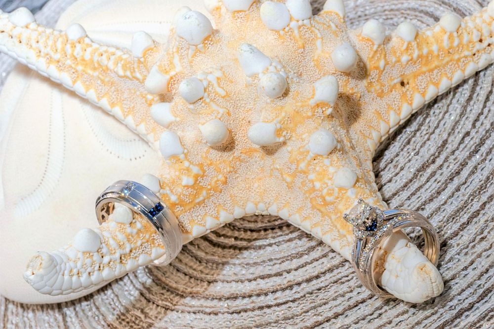 beach wedding rings bride groom