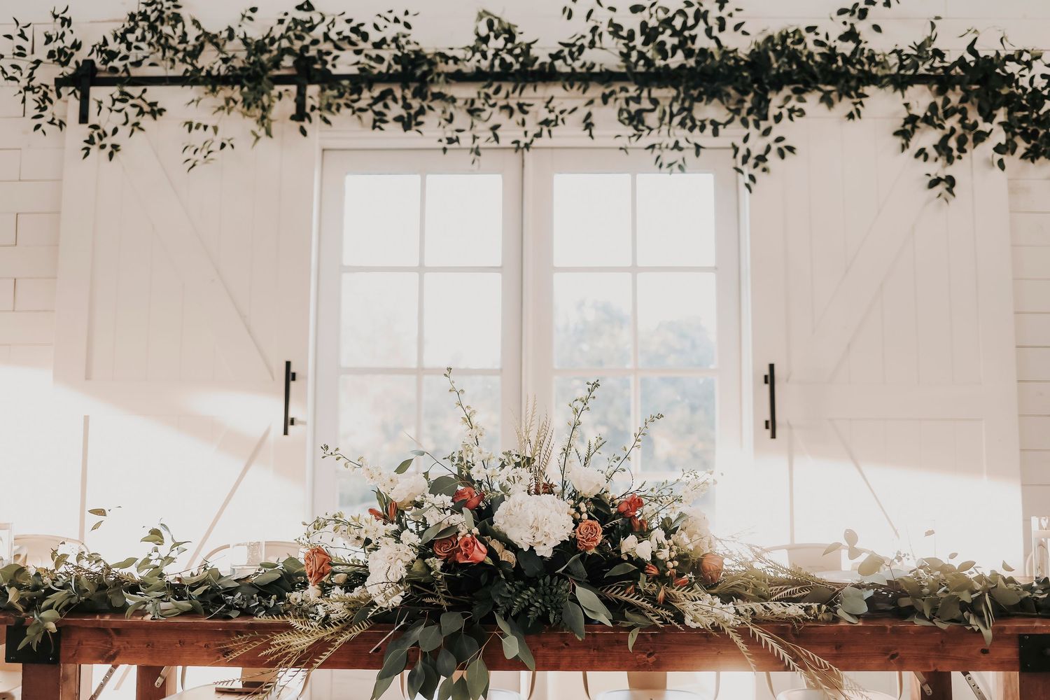 Farmhouse table decor barn wedding reception