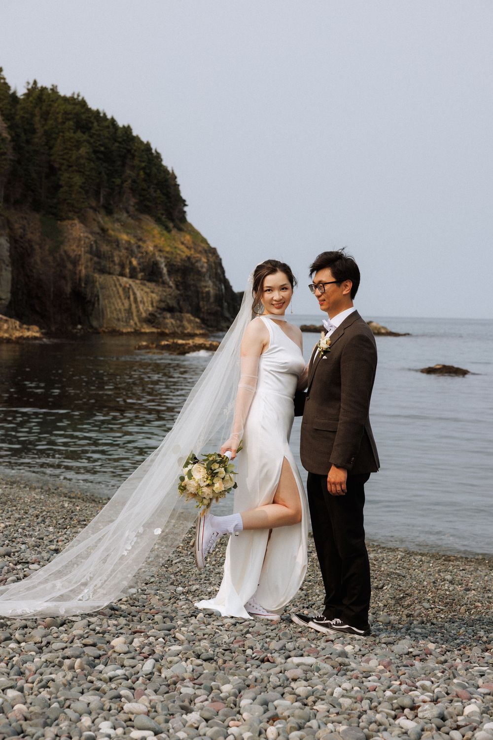 Wedding at Middle Cove Beach, captured by Newfoundland documentary style wedding photographer Kaitlyn Yvette