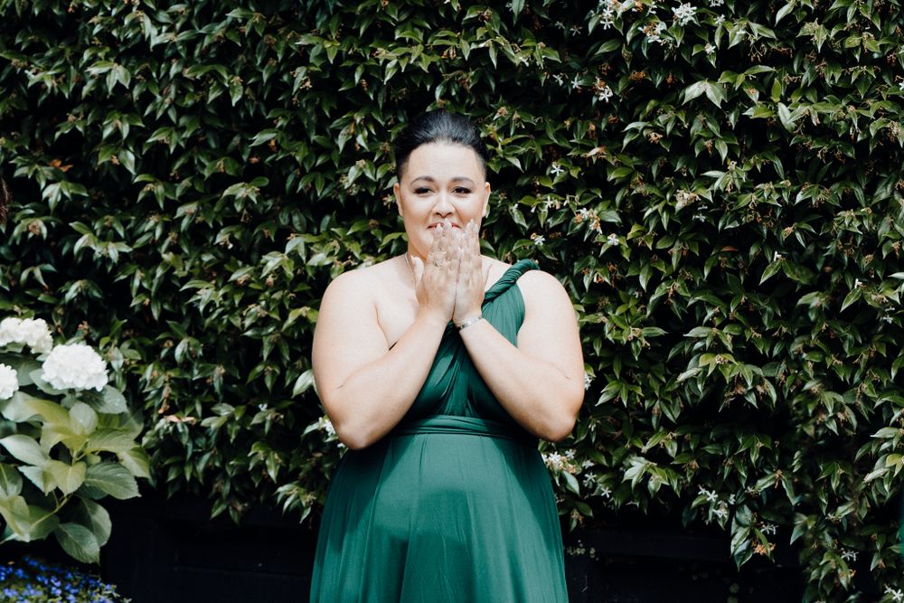 The Bridesmaid was full of joy as she saw the bride, captured by Apertured Media Auckland Wedding Photographer.