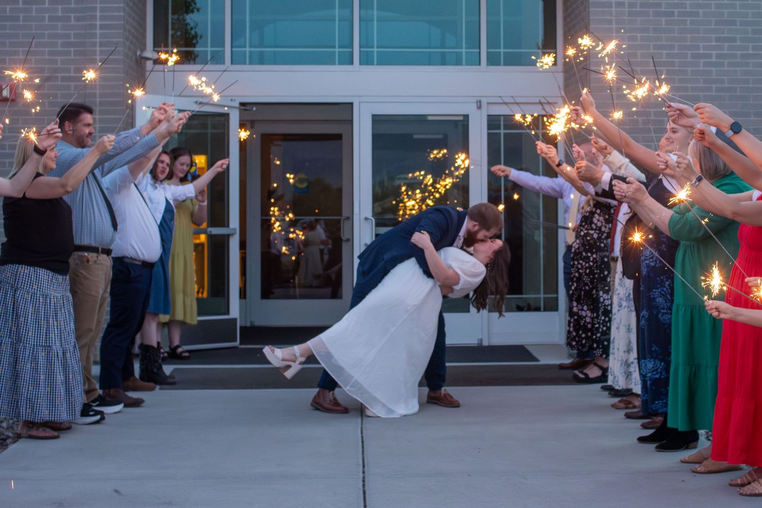 Sparkler exit on wedding day in Utah.