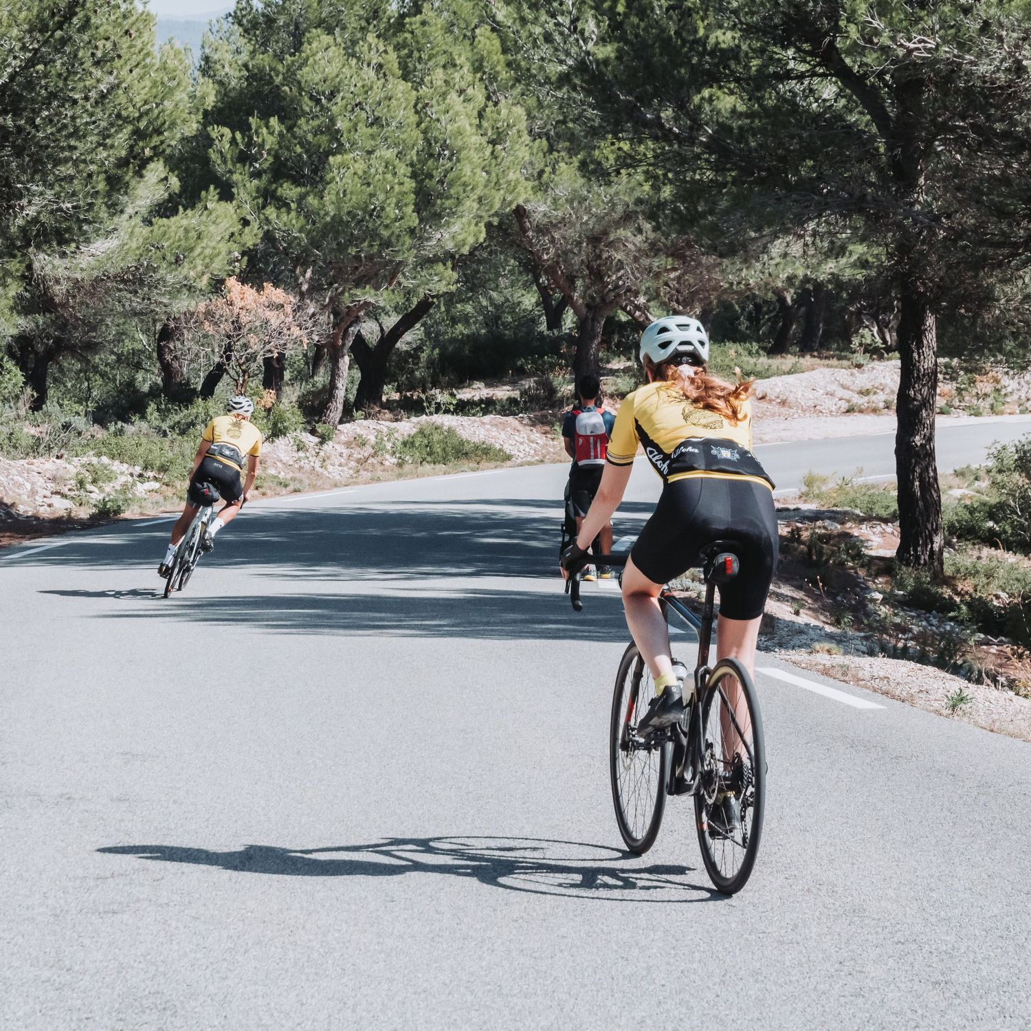 photo d'un groupe de cycliste profitant d'une balade à vélo lors d'une journée au soleil