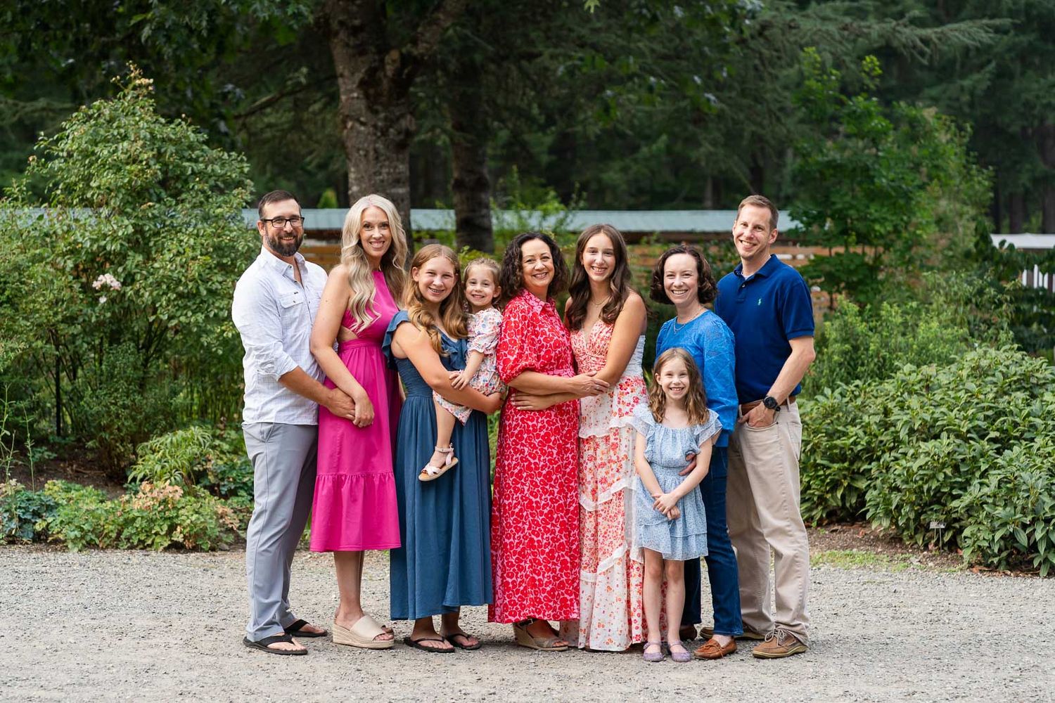 Extended family photo at the garden of Lake Wilderness Arboretum.
