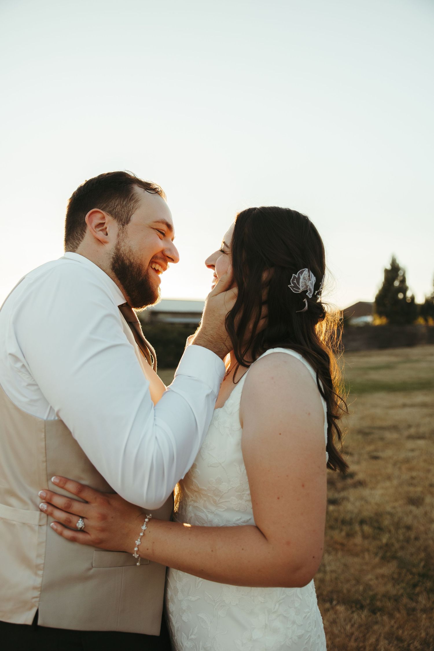 A romantic wedding couple shares intimate moments in a series of close-up shots with soft lighting and dreamy atmosphere.