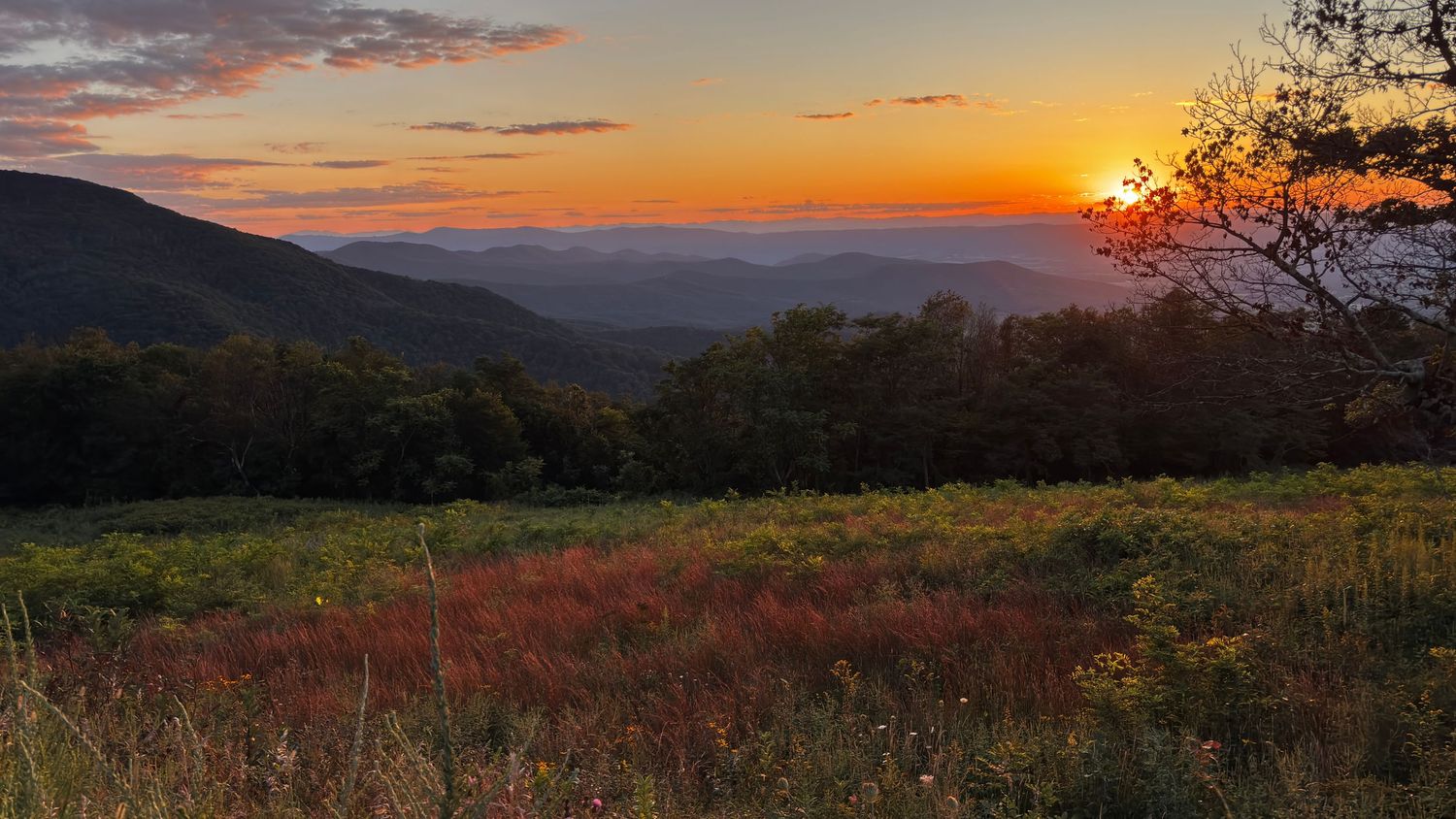 Sunset across the Shenandoah Valley from Spitler Knoll overlook Skyline Drive Virginia
