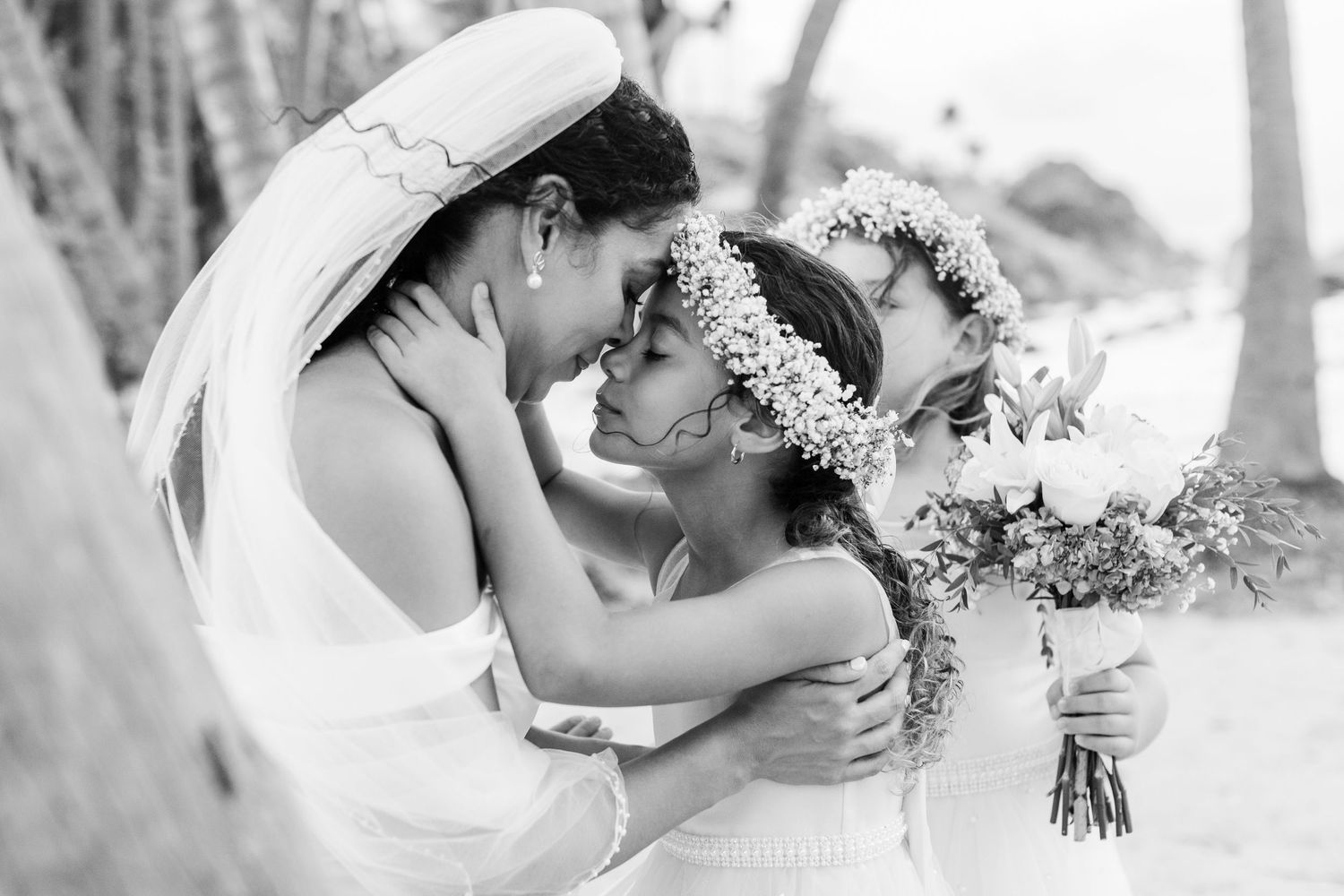 Bride and daughter. Intimate beach wedding in Palmas del Mar, Puerto Rico.