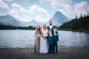 Wedding photograph of couple and family