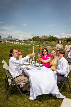 Guests at spring style wedding Garman Hill Wilder Idaho