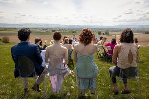 Guests at spring style wedding Garman Hill Wilder Idaho