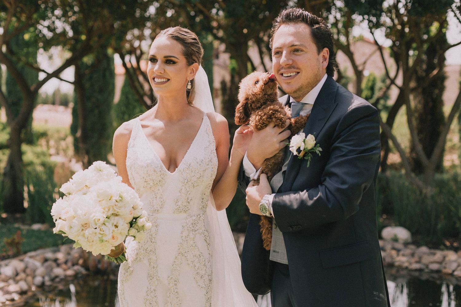 Natural light wedding portraits captured in a serene outdoor setting.
