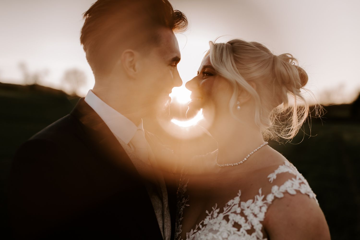 Sunflare on wedding couple at Yorkshire Wedding Barn Wedding