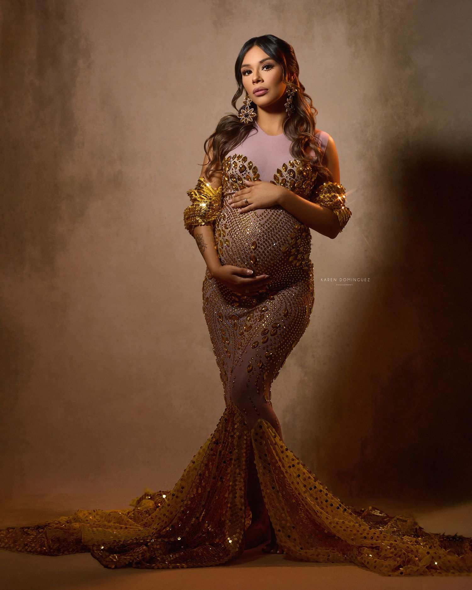 Sparkly golden gown for maternity shoot!