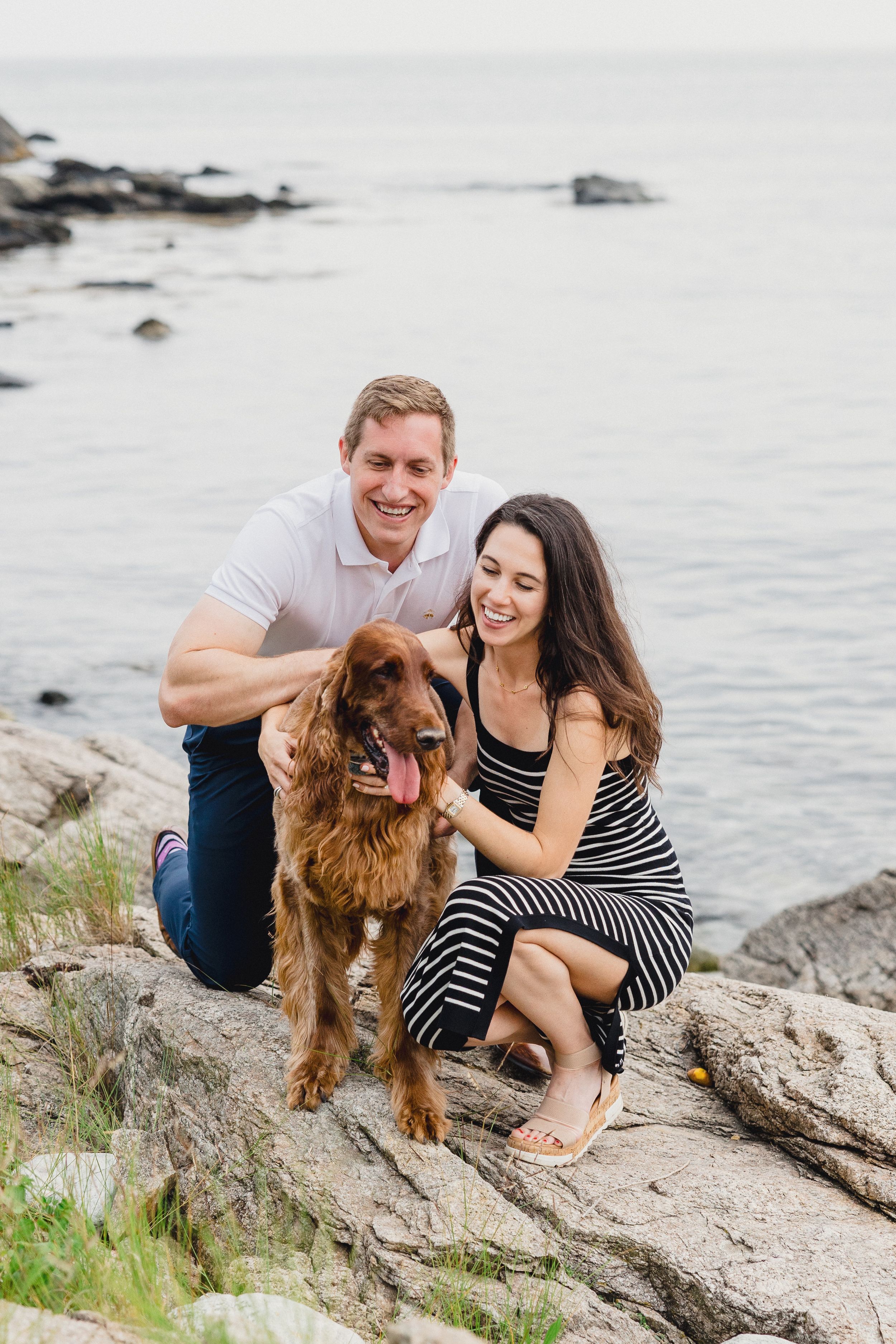 RI engagement photographer, Newport engagement photos, Wedding photographers in Rhode Island,  Cliff Walk, Newport, RI Dogs