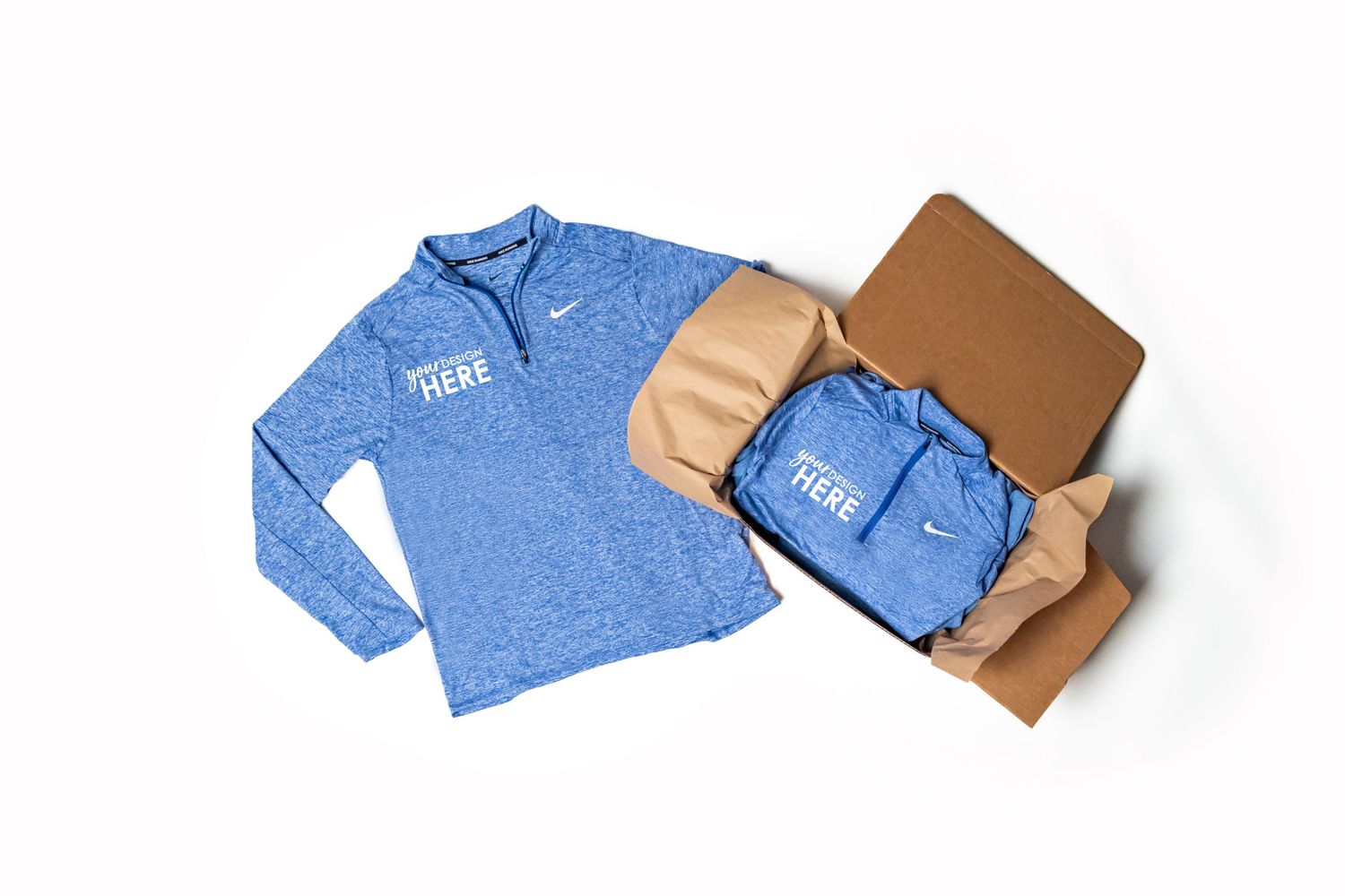custom quarter zip in a packing box composite
