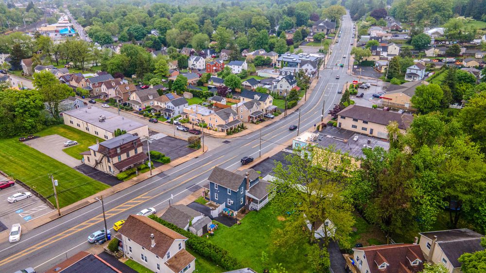 Home located in Glenside Pa shot with a drone providing an aerial view