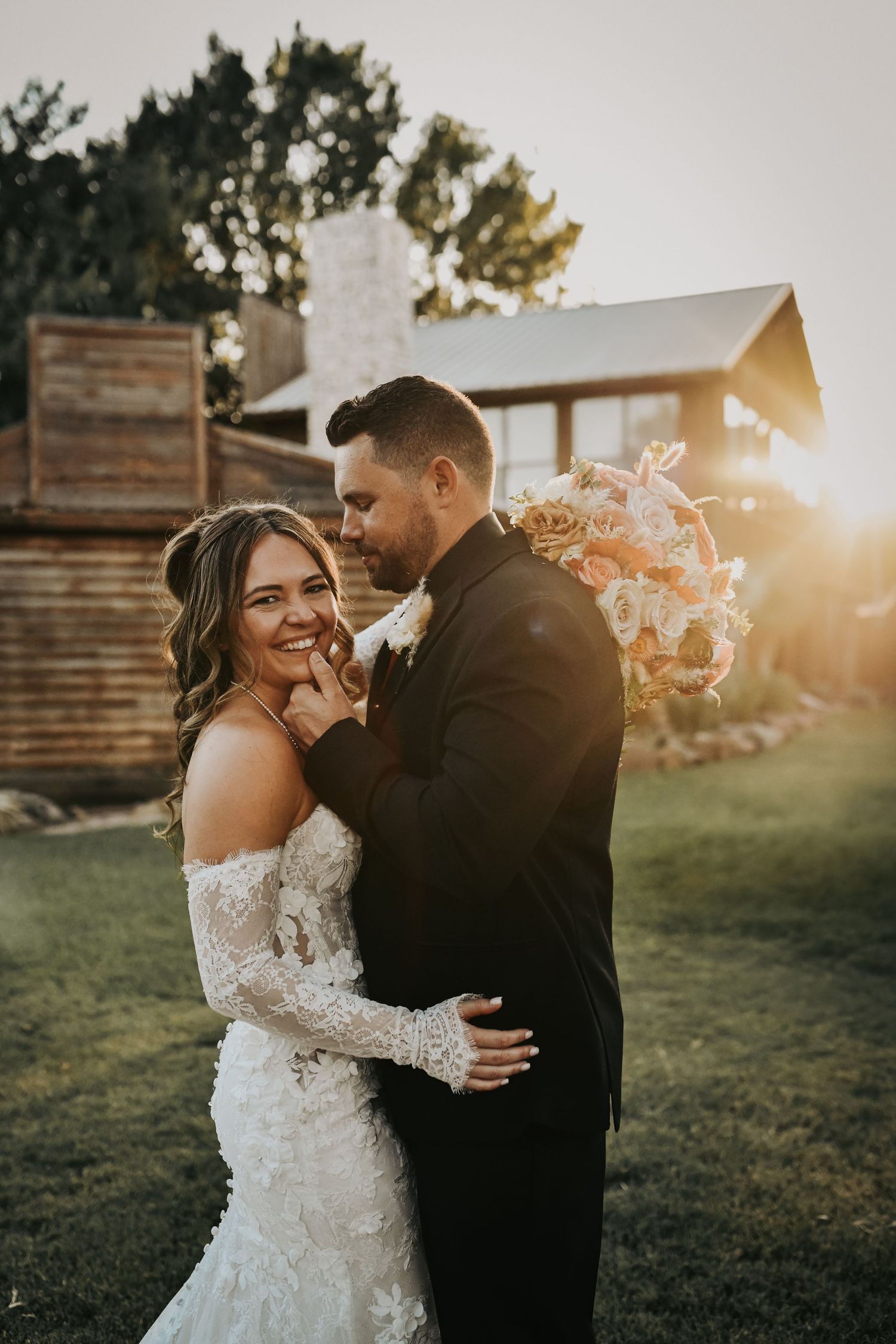 Romantic bride and groom portrait at Lucky Spur Ranch