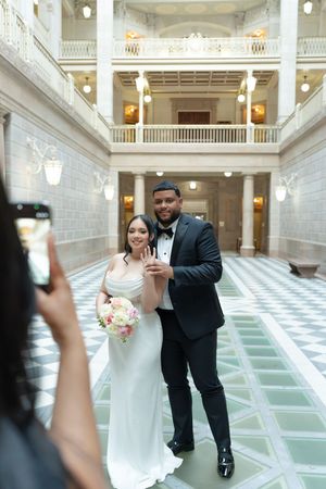 Engagement and elopement photos at Hartford City hall in Hartford, Connecticut. Bride and Groom Portraits