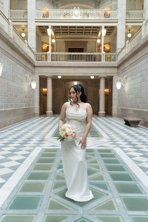 Engagement and elopement photos at Hartford City hall in Hartford, Connecticut. Bride and Groom Portraits