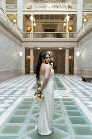 Engagement and elopement photos at Hartford City hall in Hartford, Connecticut. Bride and Groom Portraits