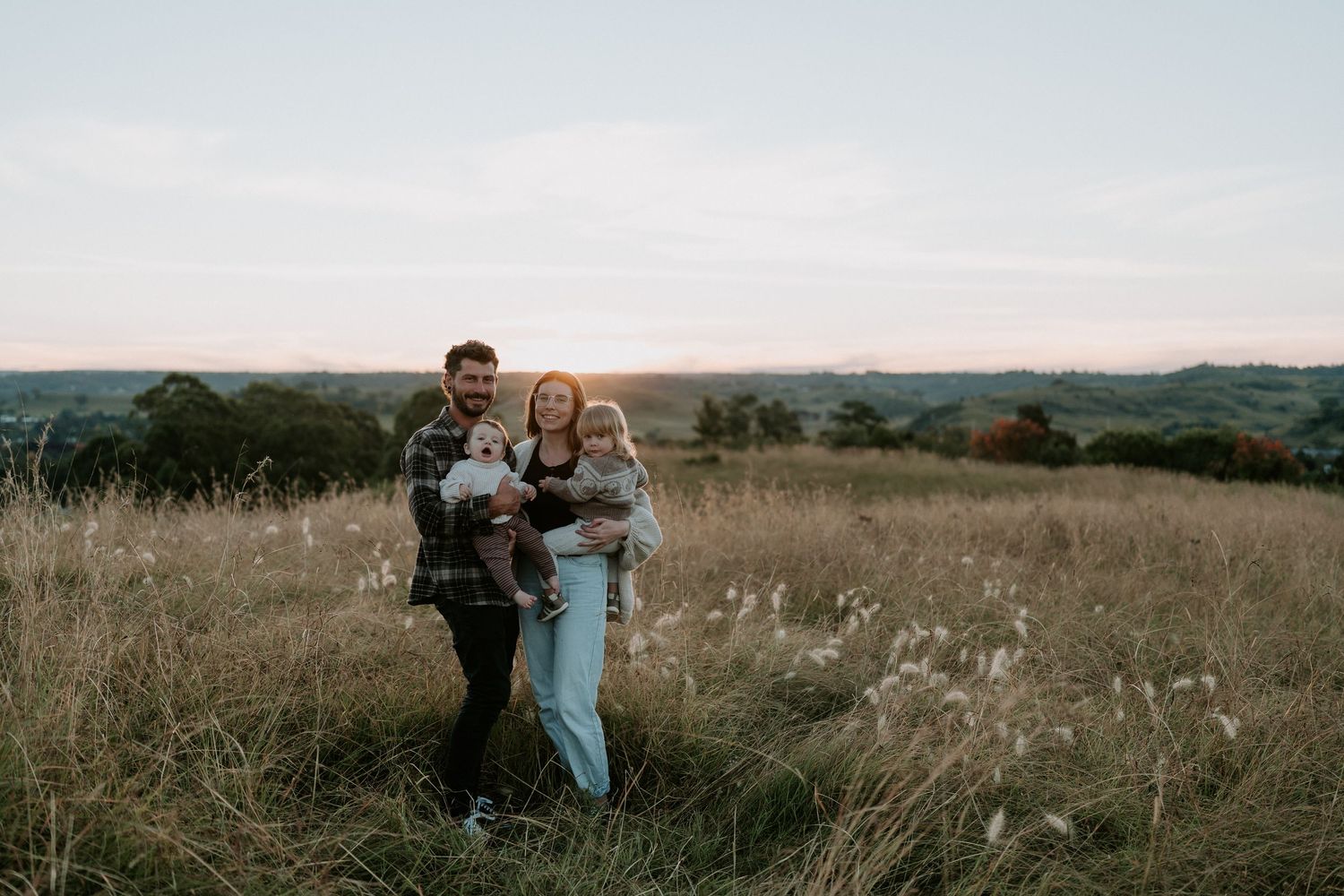 Family with young children during sunset photography session in Wollondilly NSW