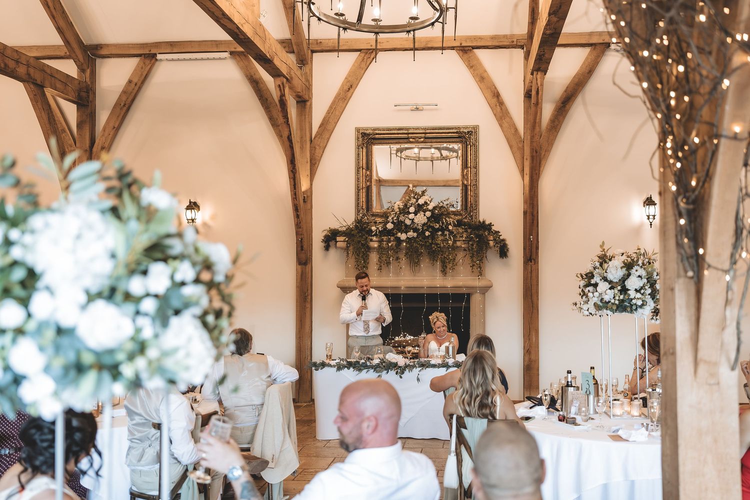 Groom giving his wedding speech in the Oak Hall at Swancar Farm