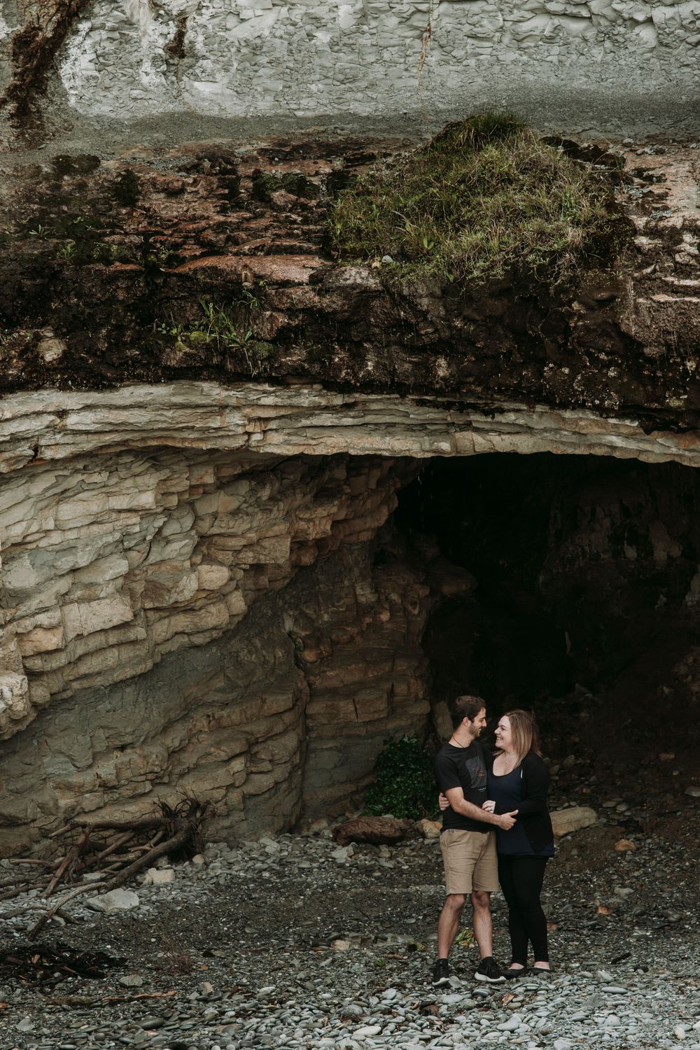 engaged couple at Point Elizabeth beach on the West coast of New Zealand
